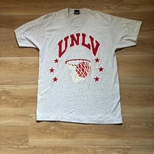 90s Vintage UNLV Basketball Tee • Made in USA • Single Stitch • Light Grey